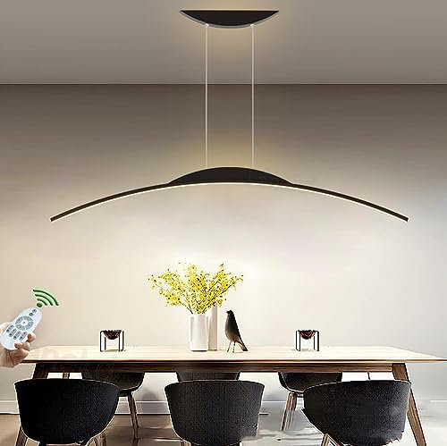 LED Pendelleuchte Esszimmerlampe Esstisch Hängelampe Dimmbar mit Fernbedienung Hängeleuchte Modern Höhenverstellbar Pendellampe für Esszimmer Küche Wohnzimmer Decken Hängend Lampe (Schwarz, L80cm)