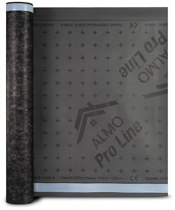 ALMO Écran de sous-toiture ouvert à la diffusion UV 37,5m² (1,5m x 25m), écran pare pluie pour façade, 130g/m², lé de sous-toiture, hydrofuge & résistant aux UV avec joint autocollant intégré