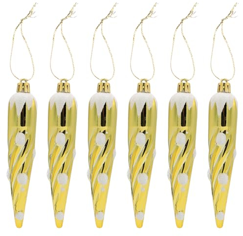 YIEUR 6 Stück Weihnachten Zapfen Weihnachtskugeln Anhänger Gold, 14cm Weihnachtszapfen Ornament Kunststoff, Gold Weihnachtsschmuck Anhänger Eiszapfen Deko Weihnachtenbaum zum Christbaumschmuck (Gold)