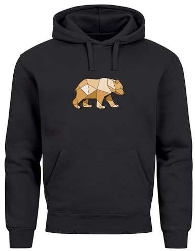 Neverless® Hoodie Herren Bär Aufdruck Grafik Outdoor Polygon Motive Printshirt Natur Fashion Streetstyle schwarz L