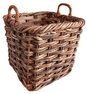 cesto vimini porta legna cm 42x42x40 H con manici cm 49 intreccio in rattan robustissimo portalegna porta biancheria