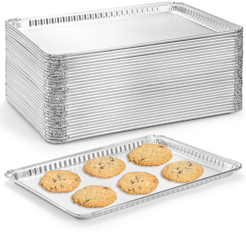 Lawei 30 Pack Disposable Aluminum Grill Pans, 16 x 11 Inch Aluminum Foil Trays Pans Cookie Sheet Baking Pans, Durable and Reusable Foil Oven Liners, Nonstick Baking Sheets for Baking and Roasting