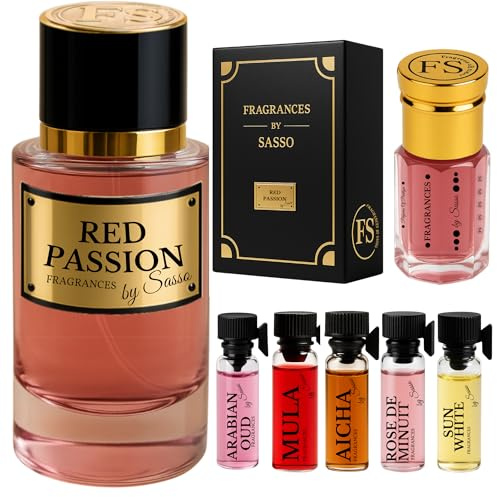 Parfum RED PASSION - FRAGRANCES BY SASSO - Coffret Luxe - Extrait De Parfum 50ml + Essence Pure 3ml + 5 Échantillons OFFERT - Coffret Cadeau Homme - COLLECTION PRIVEE Générique
