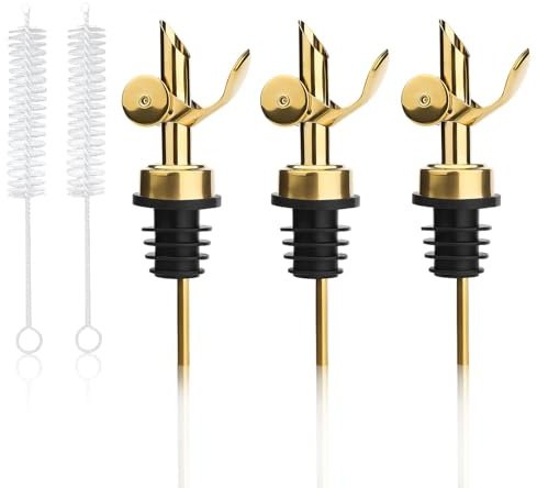 Yhuasia Versatori in Acciaio Inox, 5 Pezzi Acciaio Inossidabile Ponderato Beccucci, Chiusura Automatica Versatore, per Bottiglia di Olio d'oliva con Spazzola per la Pulizia per Alcol Olio d'Oliva