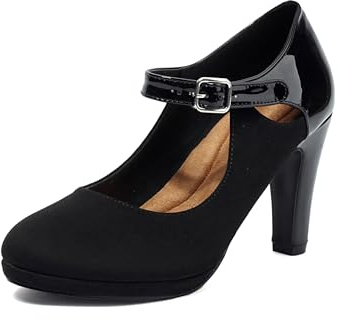 elerhythm Mary Jane - Chaussures à talons pour femme, style rétro, avec bretelles, style vintage, style gatsby, Noir , 38 EU