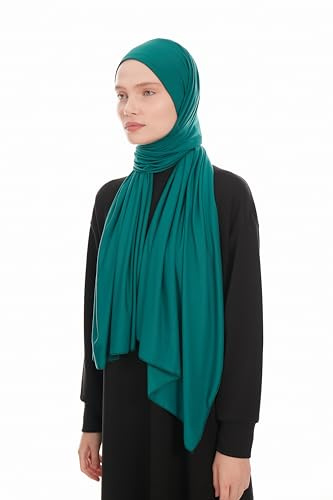 Hijab Jersey Mujer, Bufanda de Hiyab de Jersey, Pañuelo Musulmán Moderno, Bufandas de Hiyabs Elásticos para Mujeres, Diseño de Pañuelo Islámico Estilizado y Cómodo, Velo Islámico (Verde Oscuro)