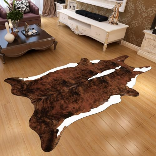 Cooalinar Alfombra de piel de vaca, estampado animal, retro realista, 120 x 160 cm, antideslizante, fácil de limpiar, para interior y exterior