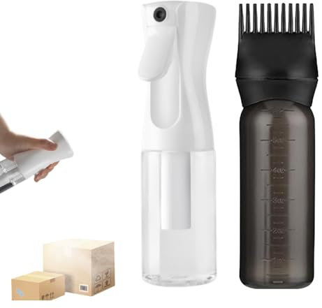 2 Flacon Applicateur Huile Cheveux,Vaporisateur Cheveux,200ml Brumisateur eau Rechargeable,170ml Hair Oil Applicator avec Peigne,Pour Coloration Capillaire,Traitement Cuir Chevelu（Noir,Blanc）