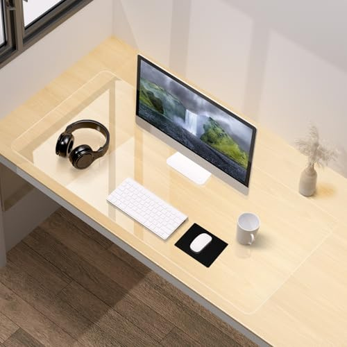 Dreamil PVC transparent skrivbordsunderlägg, rundade hörn (70 x 40 cm) | Transparent skyddande skrivbordsunderlägg, vattentätt och värmeisolerande, lämpligt för hem och kontor