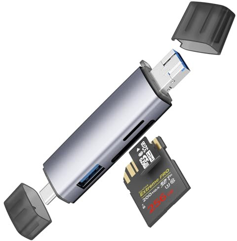 Amzpas Lettore di Schede SD, 2 in 1 Alta Velocità USB C & USB Lettore Micro SD Card Adattatore OTG per MMC/TF/SDXC/SDHC/Micro SDXC, Compatibile con iPhone 16 Pro Max/16/15 (Nero)