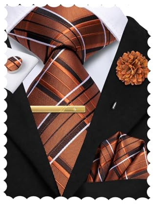 Hi-Tie Ensemble de cravates pour homme 4 pièces cravate et pochette boutons de manchette épingle de revers florale clip pin ensemble pour mariage affaires, M
