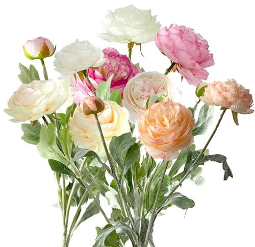 Flor 5 paquetes de flores artificiales como peonías, ranúnculos para bodas, fiestas, oficina, decoración