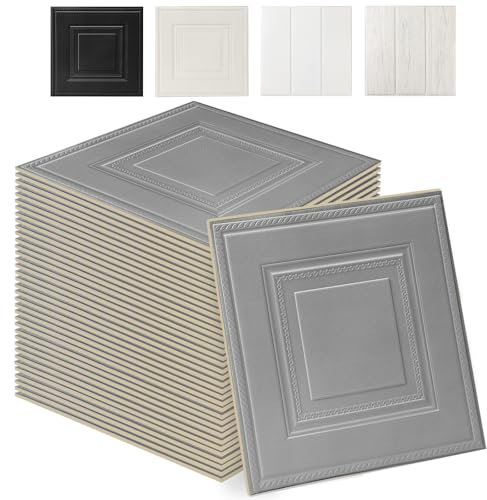 Swehooirt 60PCS Wall Wood Panels Peel and Stick Wall Panels Gray Self Adhesive Panelling for Living Room Bedroom Ceiling Tiles Hallway Bathroom Wallpaper Waterproof