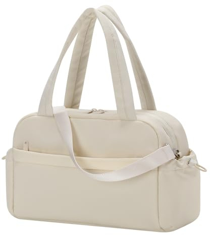 Pequeña bolsa de gimnasio para mujer – Mini bolsa de gimnasio ligera de 12 pulgadas con compartimento húmedo para trabajo, deportes, viajes, 30 x 12 x 17 cm, blanco crema, Small