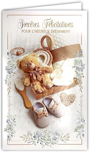 AFIE 16-665 Carte naissance - ourson ballon- baby - Avec Enveloppe Blanche format 12x19,5cm - Espace blanc réservé à l'écriture