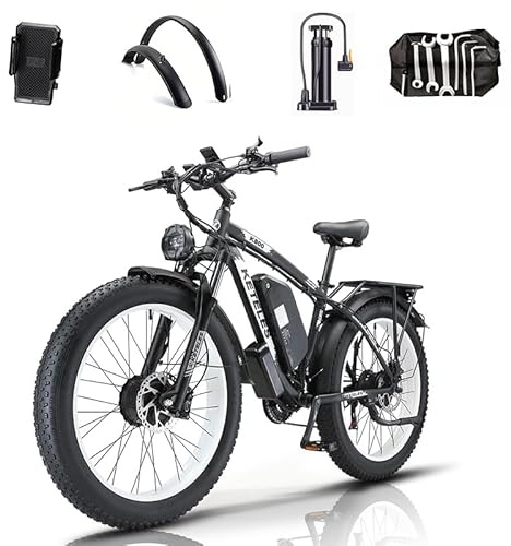 K800 26 Fat Tire Electric Bikes Travel Snow E Bike for Adults with 48V 23AH Battery 250W Motor, Phone Holder &Charger, 85NM Range 40 Mile 21 Speed Electric Commuter Bicycle for Men and Women,White