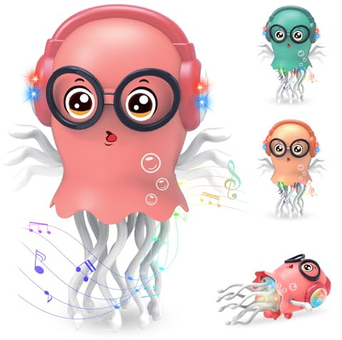 Giocattoli per meduse danza, giocattolo elettrico per meduse striscianti, luci e Musica, Stimola Sviluppo Cognitivo e Motorio,giocattolo interattivo Tummy Time Toys per ragazzi e ragazze (Rosso)