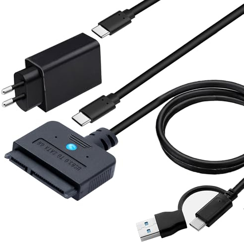 USB SATA-adapter med 25W nätadapter, 2-i-1 USB C/USB 3.0 till SATA-hårddiskadapter 5 Gbps stöder UASP Trim för 2,5 3,5 tum HDD SSD (3,2 fot/100 cm kabel)