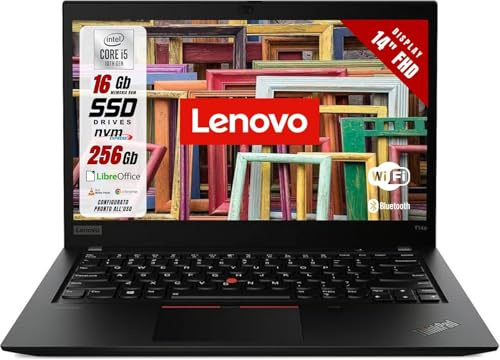 Lenovo Thinkpad T14 Gen 1 Business Laptop, 14 FHD Notebook Intel Core i5-10310U, 16 GB DDR4 RAM, SSD da 256 GB, Layaut tastiera Italiano, Windows 11 Pro (ricondizionato)