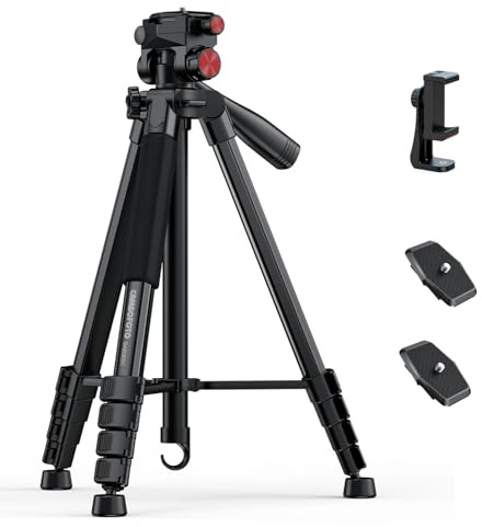 CAMBOFOTO Kamerastativ 72 tum, lätt stativstativ med 360° pannhuvud, 1/4 tum montering kompatibel med spegelfri kamera/DSLR/Cell, med telefonhållare, dubbla snabbkopplingsplattor, reseväska