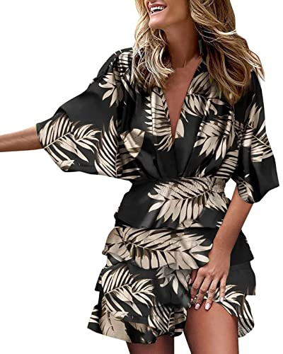 Robe d'été décontractée pour femme avec imprimé floral et ourlet asymétrique design élégant à col en V et manches courtes confortable parfaite pour le printemps et les occasions occasionnelles