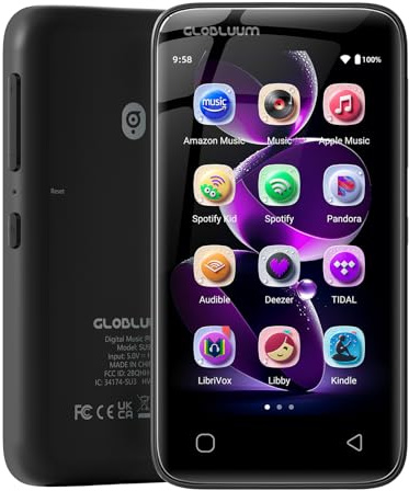 160GB MP3 Player with Bluetooth 5.0 and WiFi, Music Player with Spotify, Audible, Amazon Music, Pandora, Libby, Spotify Kids, 4 Touchscreen Android MP4 Player with HiFi Sound (Glossy Black)