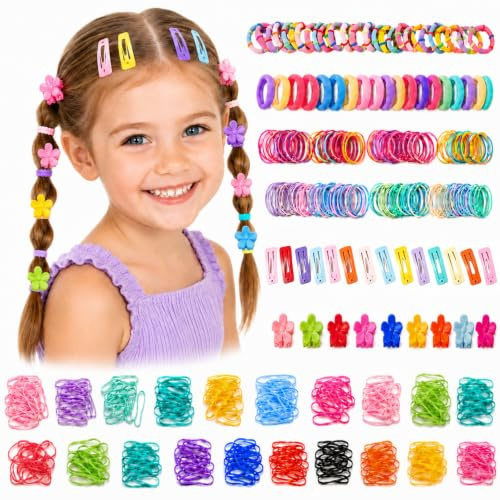 786PCS Hair Accessories Set for Girls, Flower Hair Clips Braiding Kit | Elastic Hair Bands, Colourful Hair Ties for Kids, Hair Bobbles, Mini Hair Ties, No Damage, Gift Set for Little Girls