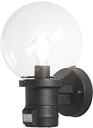 Konstsmide Utomhusbelysning Nemi Up-sensor utomhusvägglampa/PIR-rörelsedetektor/1 x 60 W E27 max vägglampa/klart glaskula/plast/IP44/yttre ljus svart