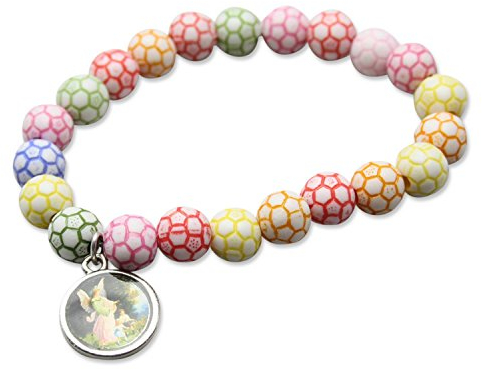 MaMeMi KINDER-ARMBAND mit SCHUTZENGELANHÄNGER und BUNTEN PERLEN [Ø ca. 6 cm] – religiöser SCHMUCK zur TAUFE, KOMMUNION oder EINSCHULUNG – christliches Kinderarmband