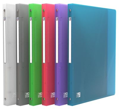OXFORD Classeur Hawaï A4 Dos 20mm 4 Anneaux Ronds Couverture Polypro Coloris Assortis