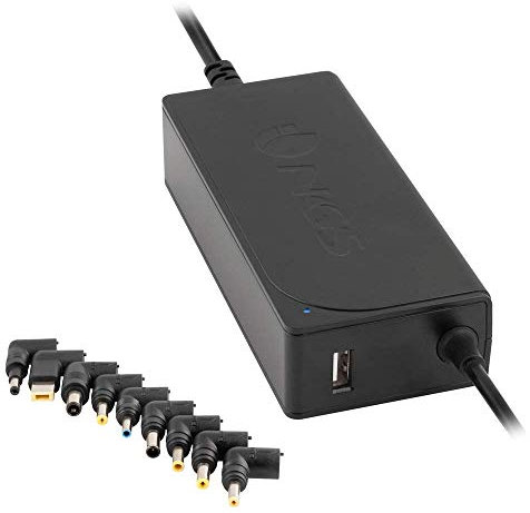 NGS W-70W - Cargador Universal Automático 70 W para Ordenador Portátil, Cargador con Salida USB 5V-2A y 9 Adaptadores Compatibles con HP, DELL, ASUS, Lenovo, Acer