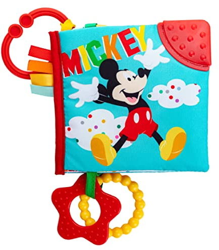 Kids Preferred Disney Baby Mickey Mouse Colorful Crinkle Soft Book with Teething Corner and On-The-Go Clip for Babies