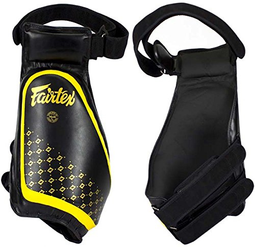 Fairtex Thigh Pads, TP4, schwarz-gelb, Low Kick Pratze Schutz Oberschenkel Pad