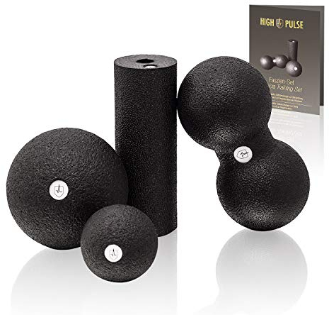 Faszienrolle Set für Rücken und Wirbelsäule - High Pulse Massage Set mit 2 Mini Faszienrollen, 1 Faszienball und 1 Duoball - Tiefengewebemassage und Muskelregeneration
