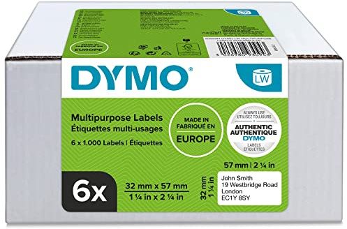 DYMO LW etichette originali multiuso | 32x57 mm | 6 rotoli da 1.000 etichette facili da staccare (6.000 pezzi) | autoadesive | per etichettatrici LabelWriter