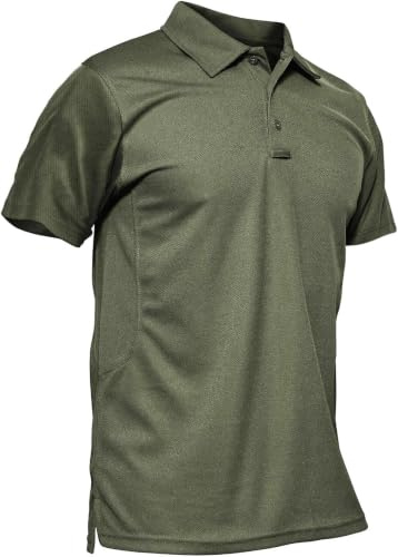 KEFITEVD Pikétröjor herr kortärmad golfskjortor snabbtorkande pikétröja, Mörk oliv, 3XL