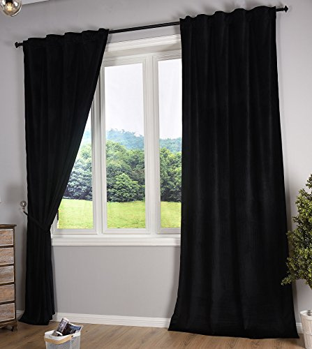 Gardinenbox Milano 20357 - Tenda oscurante in velluto con passanti, chiusura a cordoncino, accorciabile, 2 pezzi (altezza x larghezza x profondità): 235 x 135 cm, colore: Nero