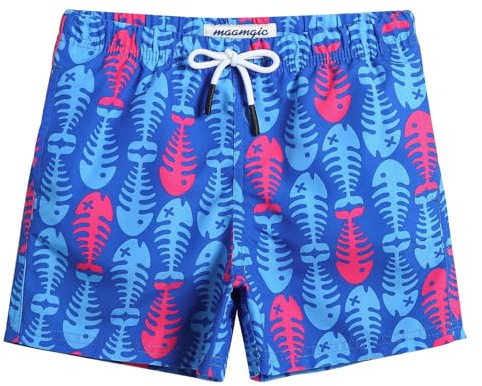 MaaMgic Bañador Niño Ropa de Baño para Niño Secado rápido Interior de Malla Short de Natación Estampado,Azul Hueso de Pescado Rose,4 años