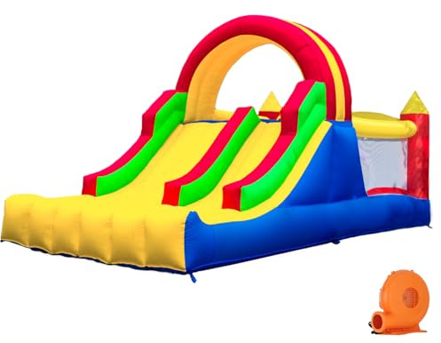 HuaKastro 16x7.2FT Inflatable Bounce House with 2 Racing Slides & Large Climbing Wall, 3 in 1 Kids Inflatable Trampoline Rainbow Jumping Castle Kids Backyard Playgrounds - with Air Blower