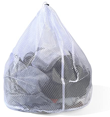 Large Laundry Bag - 90x60cm Extra Big White Mesh Wash Bag with Drawstring for Bedding, Delicates & Sports Kit - XL Washing Net for Machine Protection