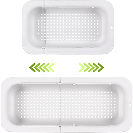 Setaccio espandibile per lavello - Materiale PP alimentare - Fori di drenaggio efficaci - Supporto per asciugatura rapida per stoviglie - Facile da pulire e resistente. (Bianco)