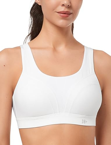 Yvette Sport BH U-Rücken Verstellbar Träger Starker Halt Gepolstert Fitness Joggen Bra,Weiß,XL Große Größen