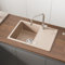 CECIPA Spülbecken Küche Beige 65 x 45 cm, Küchenspüle aus Granit, Spüle Küche Einbauspüle, Waschbecken Küche mit Reversible Installation, Granitspüle Kitchen Sink mit Siphon Ab- und Überlaufgarnitur