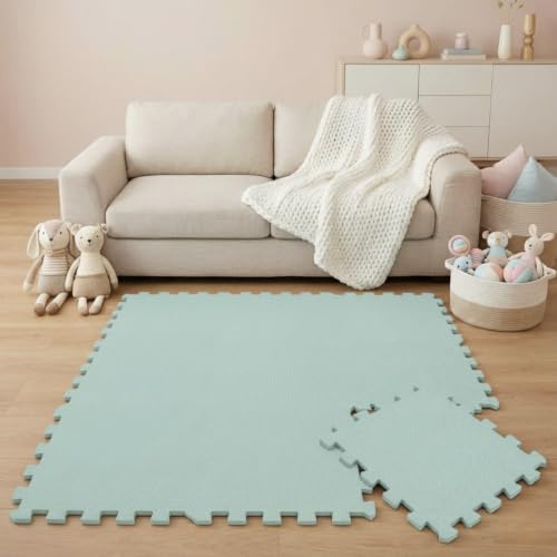 LittleTom 9 Piezas Alfombra Bebé Desde el Primer Mes - 30x30 cm Colchoneta de Espuma EVA Acolchada - Superficie Puzzle Antideslizante para Niños Pequeños - Suelo Protector para la Habitación Infantil