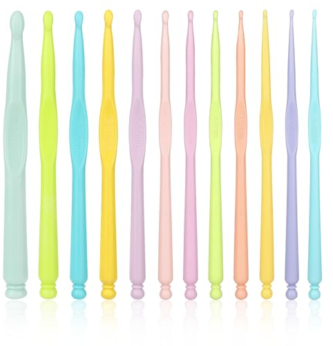 Häkelnadel, 12 Stück Kunststoff Häkelnadeln (2,0–10,0 mm), Ergonomischem Griff, Häkel und Stricknadel Set, Bastelgarn Webwerkzeuge für Das Stricken von Mützen, Handschuhen, Schals