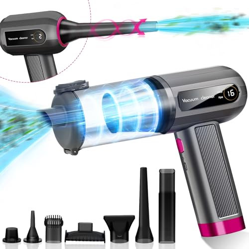 Ledeak Aspirador de Mano, 16000 PA Mini Aspirador Coche Potente, 3 en 1 Multifunción Recargable Aspiradora de Mano Sin Cable, Aspiradora Portatil con Pantalla LED para Coche, Hogar, Pelo De Mascotas