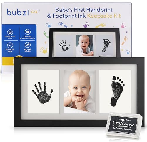 Bubzi Co Baby handavtryckssats och fotavtryck fotoram för nyfödda flickor och pojkar, unikt set för babyshower för register, minnesvärda minnesdekorationer för rum vägg eller barnkammardekor (Jet