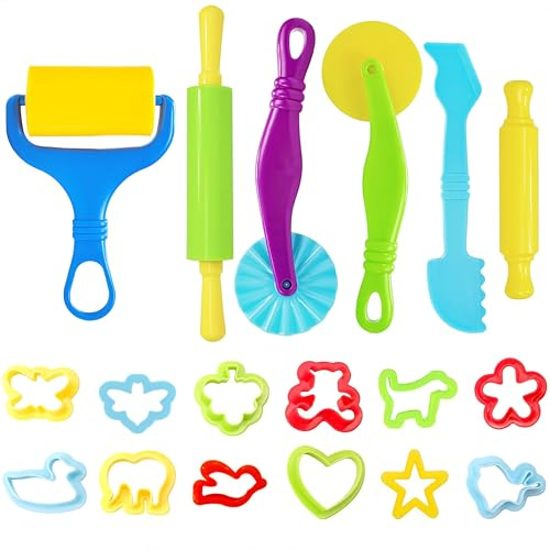 AXERHK Playdough Set,Playdough,18 Pcs Playdough Accessories,Smart Clay Playdough Sets Rollers Cutters Extruders Kit,Kids DIY Creation Play Dough Set for Toddlers Boys Girls