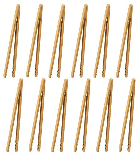 Pinze in Bambù, 18cm Pinze da Cucina Pinze per Tostapane Pinzette in Bambù Multifunzione per Cucinare Toast, Pane, Pancetta, Tè Alla Frutta e Sottaceti (12 Pezzi)
