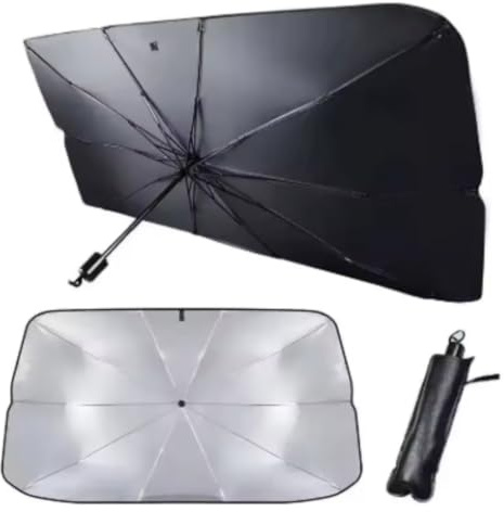 Parasole Auto Parabrezza Interno 125X65cm, Ombrello Parasole Auto Pieghevole, Blocca il 99.9% dei Raggi UV, Compatto e Salvaspazio, Per Auto Medie e Piccole